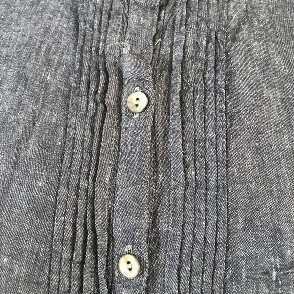 J.Jill Sz XS Linen Blend Navy Pintuck Front Banded Collar Tunic - Picture 6 of 8